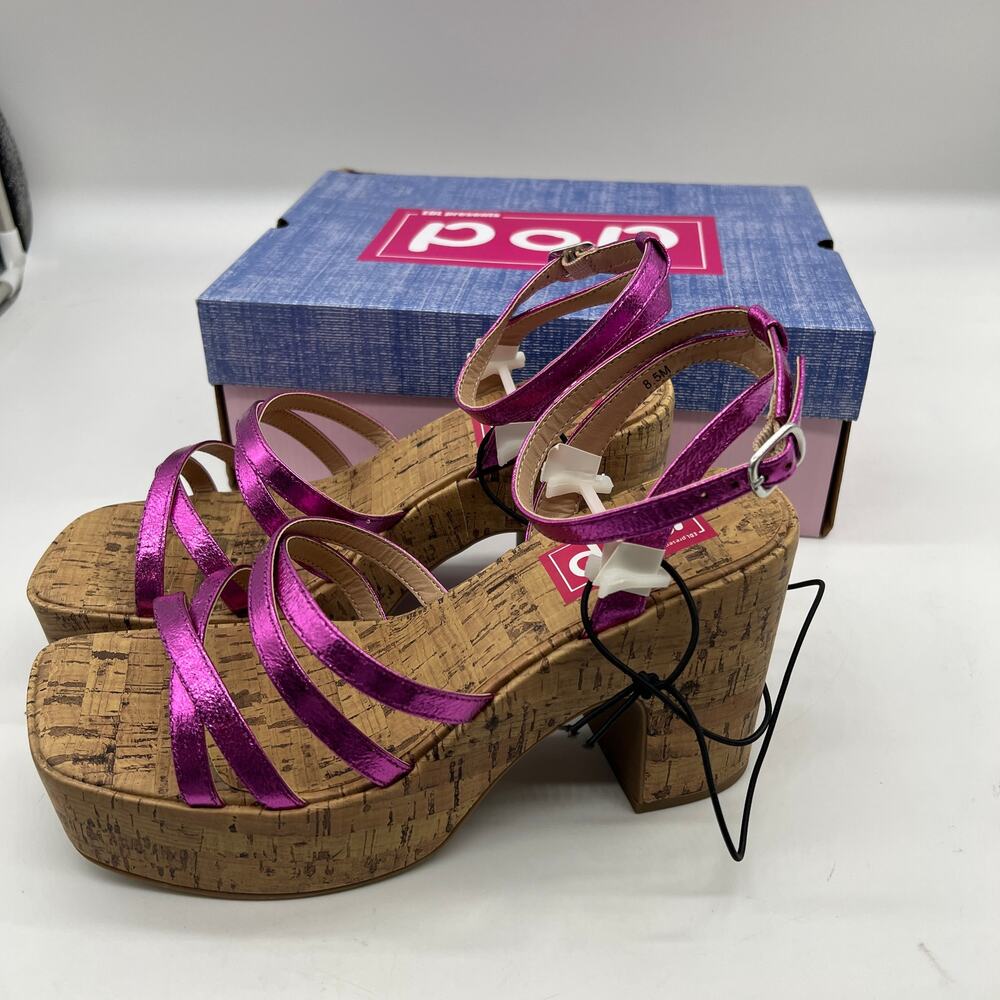 Pop Womens Admission Heeled Sandals Pink Fuschia Size 8.5M